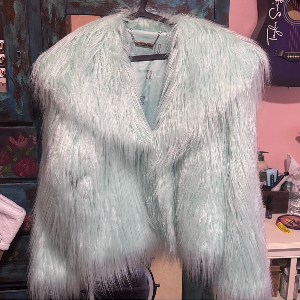 Taylor Swift The Life of A Showgirl Mint Faux Fur Coat